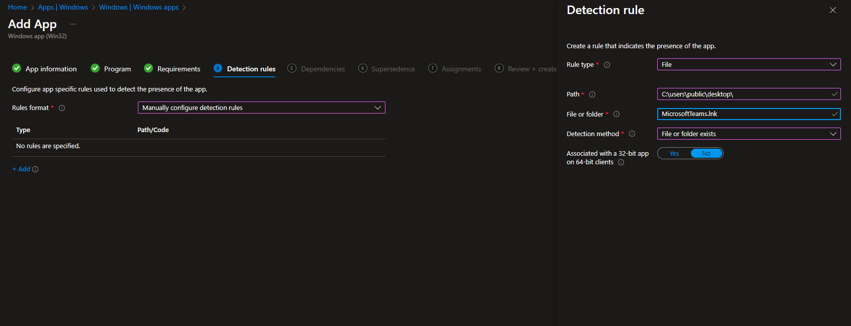 Configuring detection rules for the shortcut